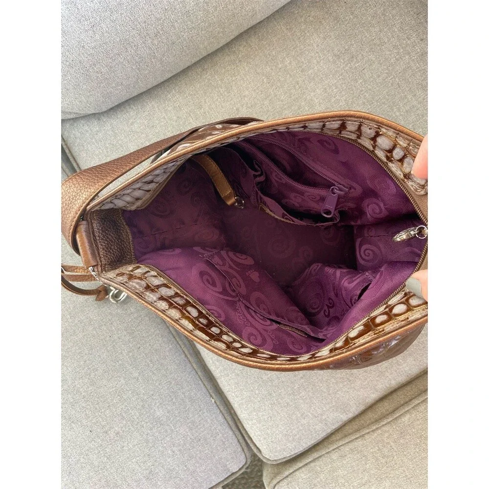 Brighton Cher Hobo Shoulder Bag Womens Large Brown Bronze Croc Embossed
