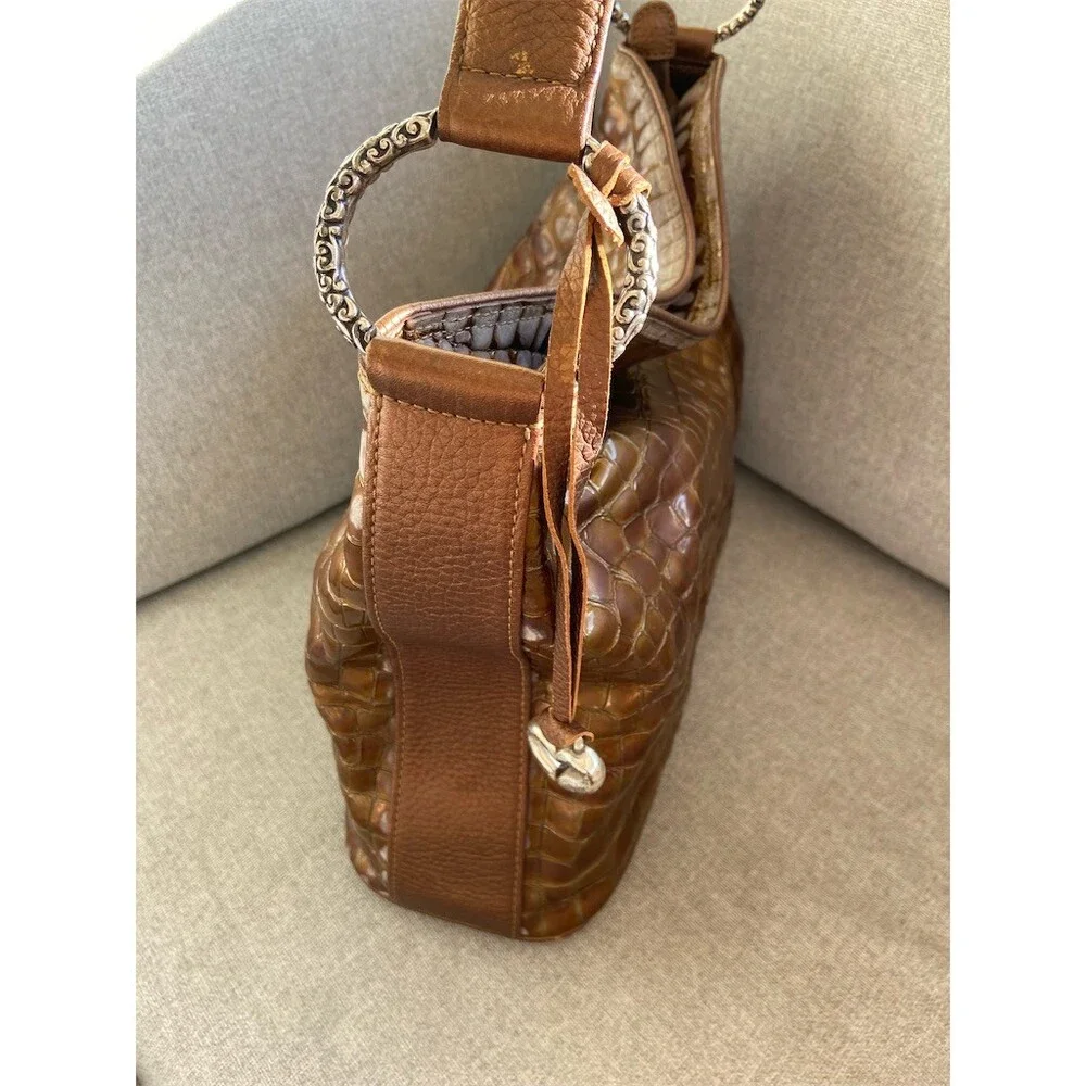 Brighton Cher Hobo Shoulder Bag Womens Large Brown Bronze Croc Embossed