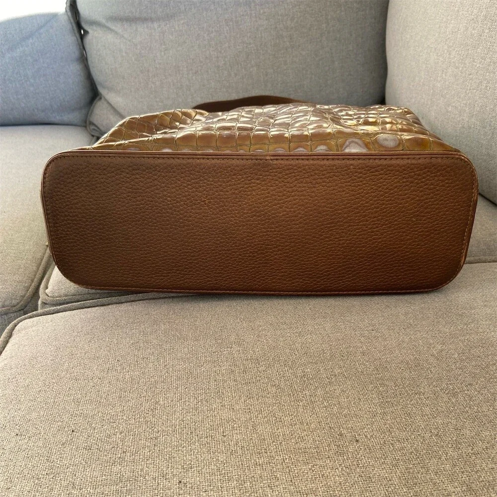 Brighton Cher Hobo Shoulder Bag Womens Large Brown Bronze Croc Embossed