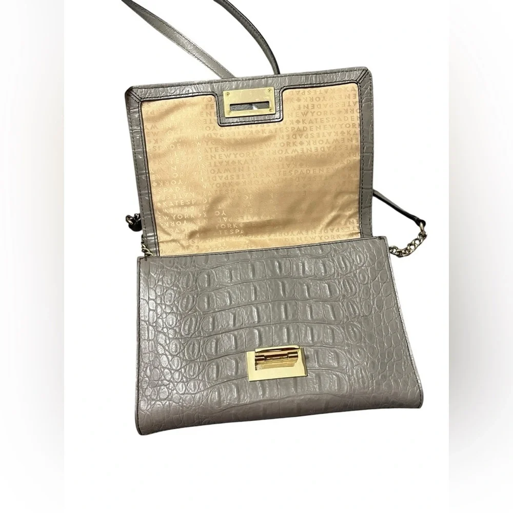 KATE SPADE Harwood Place Fiona Crossbody Soft Taupe Gray Color Croc Leather