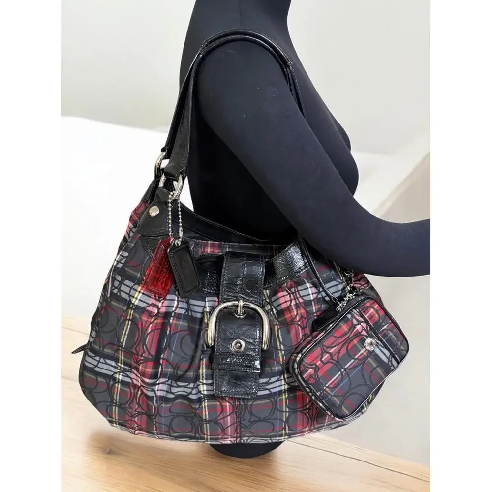 Y2K Coach F15487 Soho Pleated Signature Tartan Hobo Bag 3 Piece Set