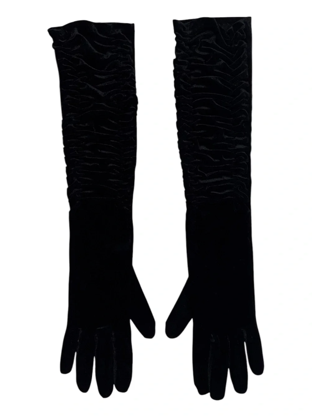 Women's Black Opera-Length Velvet Gloves with Ruched Detail