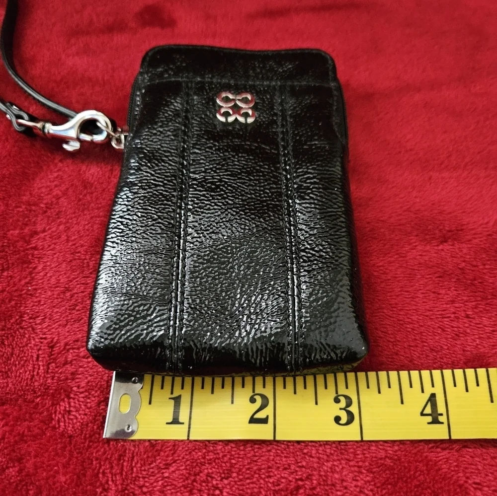 Coach Black Patent Leather Wristlet with Silver Logo