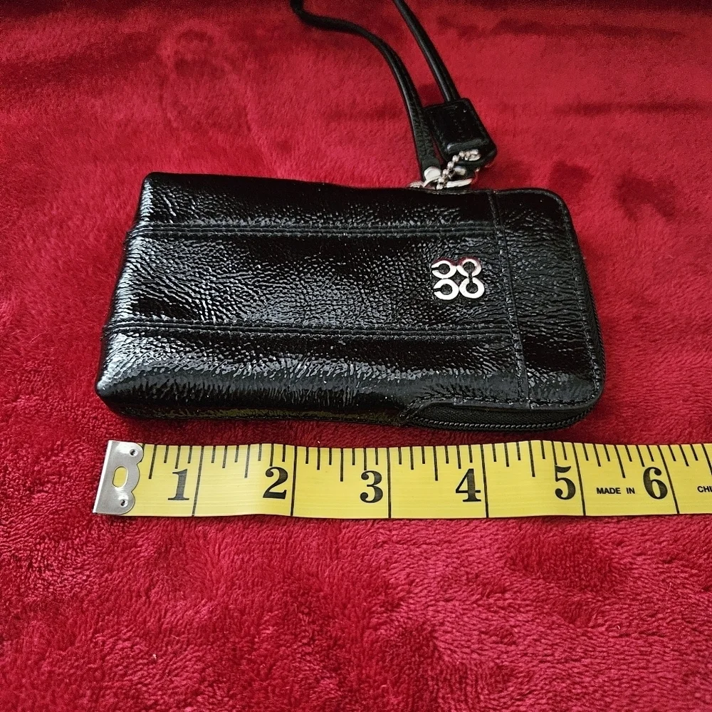 Coach Black Patent Leather Wristlet with Silver Logo