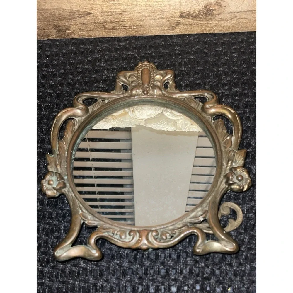 Antique Art‎ Nouveau Mirror Decorative Arts Cast Iron Gold Dresser Countertop