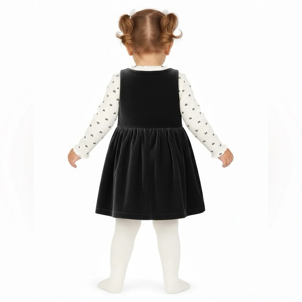 Carter’s Adorable Black Dress With White Long Sleeve Toddler Girl Set 3 Pieces