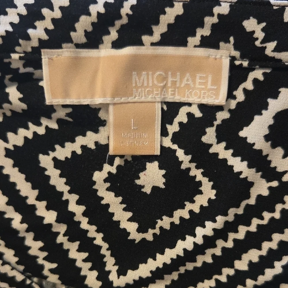 Michael Kors Black and White Sheath Dress with Plunge Neckline