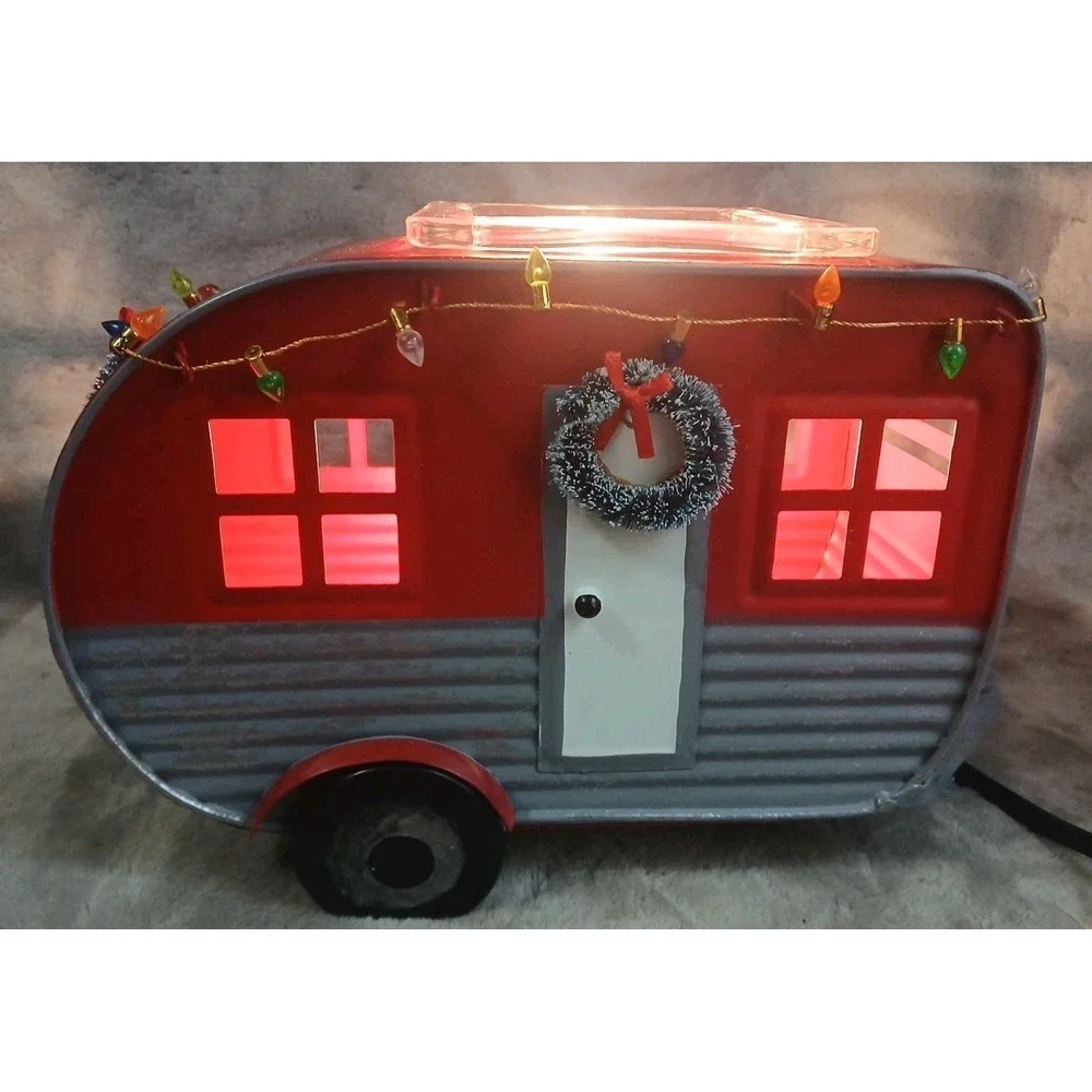 Scentsy‎ Christmas Camper Wax Warmer Winter Holiday Lights Wreath Metal READ