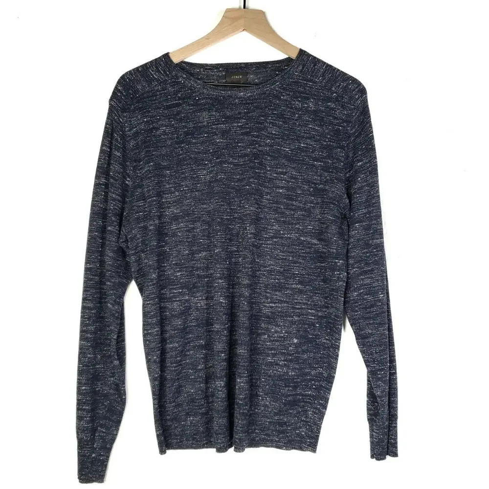 J.Crew Marled Linen Blend Sweater Women's M‎ Navy Blue Crew Neck Top Lightweight
