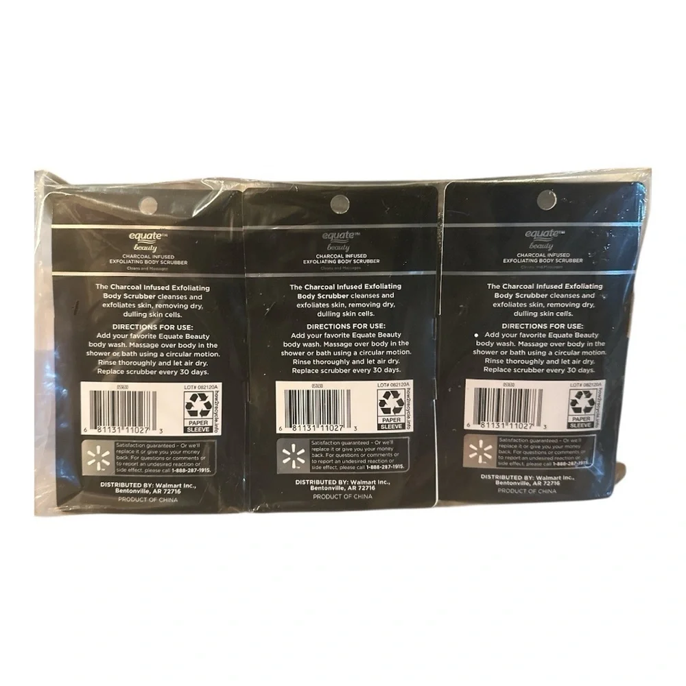 Equate Beauty Charcoal Infused Exfoliating Body Scrubber – 3 Pack | NWT