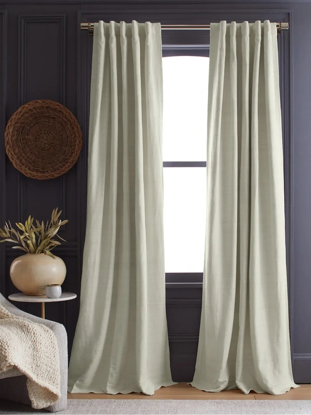 NWT QUINCE Set Of 2 48x84 Raw Silk True Blackout Curtain Ivory 9077