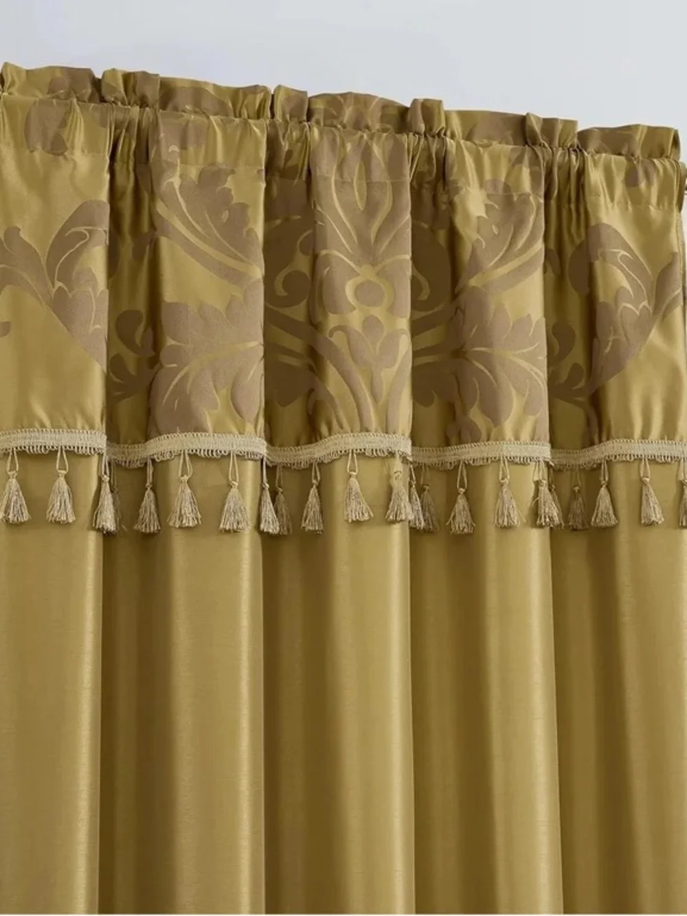 Elegant Tassel Top Valance and Drapery Panel Set in Gold