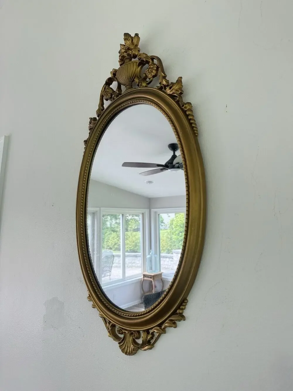 Vintage Syroco Gold Wall Mirror Ornate Floral Hollywood Regency Oval 31x16”