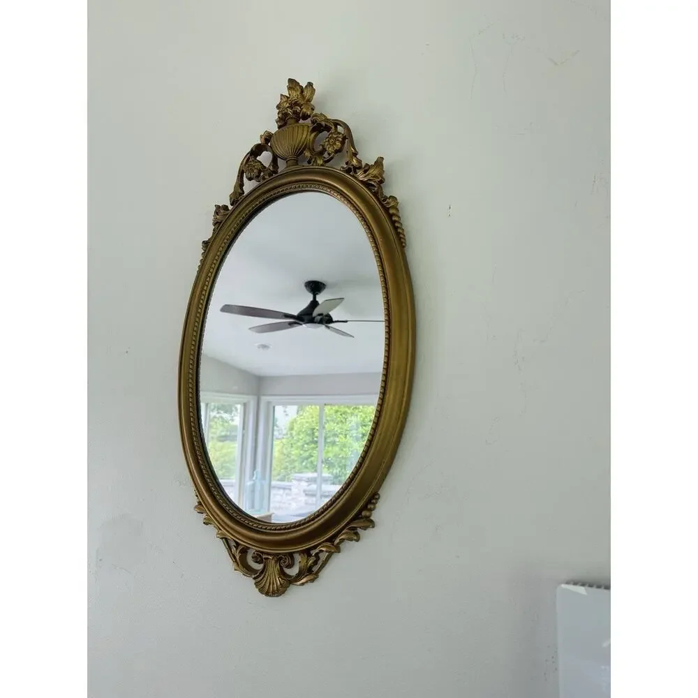 Vintage Syroco Gold Wall Mirror Ornate Floral Hollywood Regency Oval 31x16”