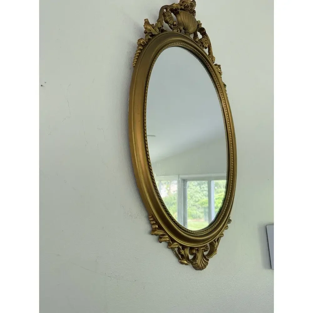 Vintage Syroco Gold Wall Mirror Ornate Floral Hollywood Regency Oval 31x16”