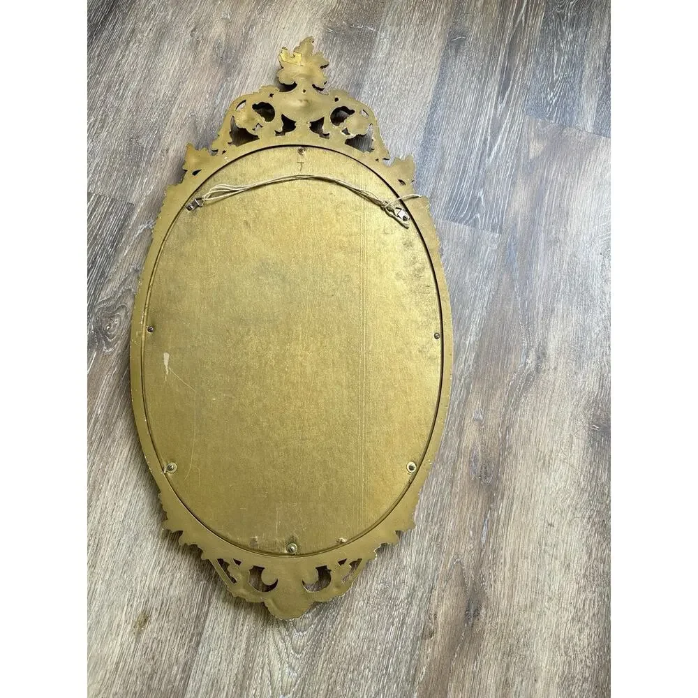 Vintage Syroco Gold Wall Mirror Ornate Floral Hollywood Regency Oval 31x16”