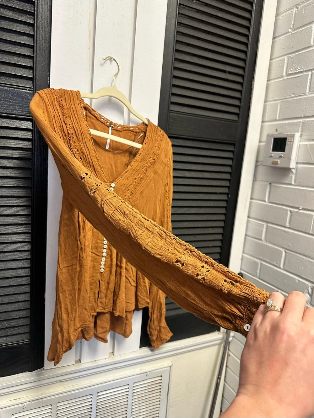 Free People Rust Button-Front Boho Peasant Blouse