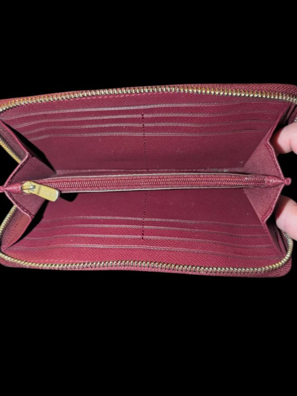 Coach Accordion Zip Burgundy Crossgrain Leather 7.75