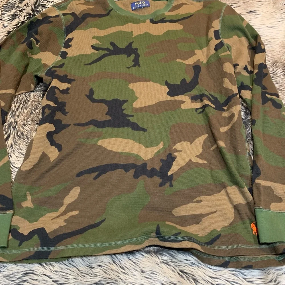 Polo RALPH LAUREN Men's Shirt Waffle Weave Long Sleeve Thermal Camo Size M/L