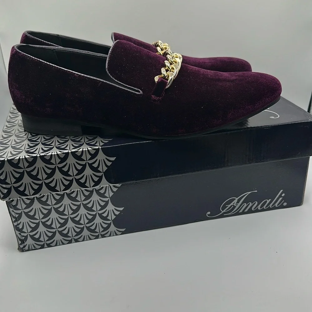 Amalfi Sz 9 1/2 Purple Chain Gold Gold Velvet Slip-On Loafers