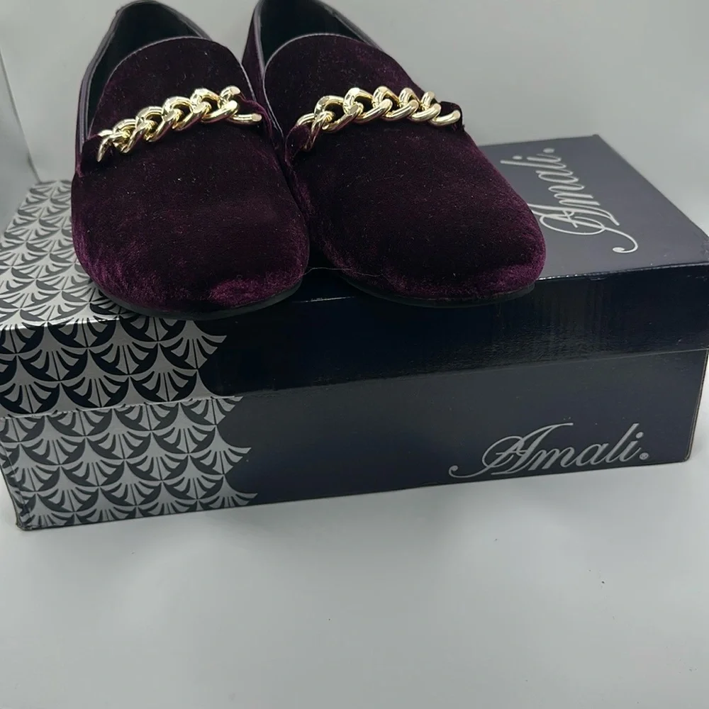 Amalfi Sz 9 1/2 Purple Chain Gold Gold Velvet Slip-On Loafers