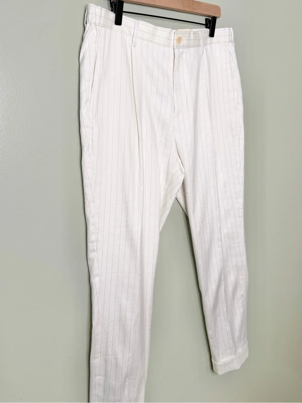 NWT Banana Republic Linen Tailored Fit Slim Pants White Grey Men’s 34 Short