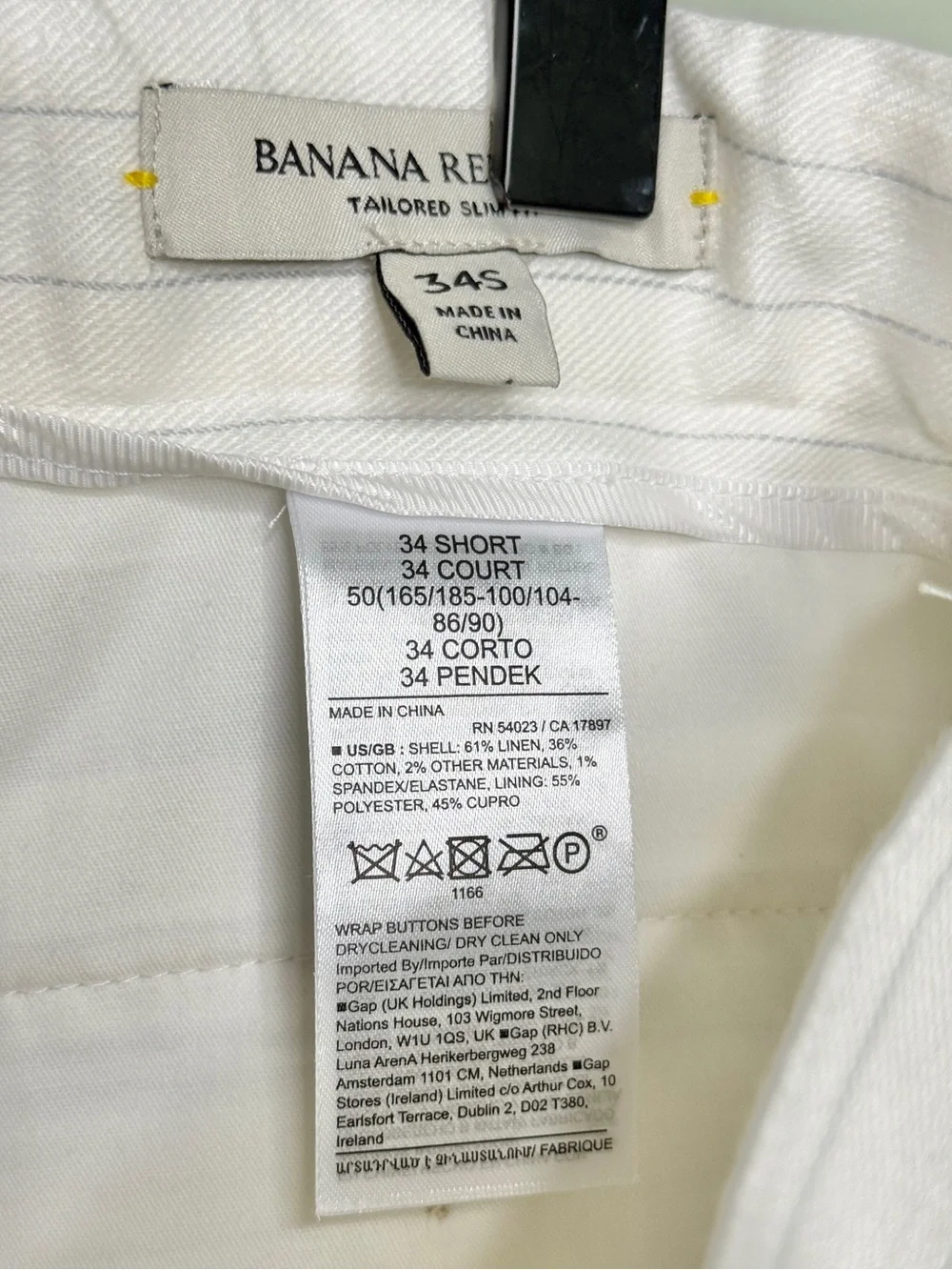 NWT Banana Republic Linen Tailored Fit Slim Pants White Grey Men’s 34 Short
