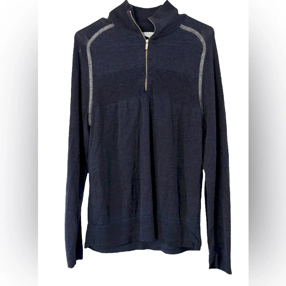 Smartwool Men’s 1/4 Zip Sweater Navy &Gray Size Medium Merino Wool Blend *Read