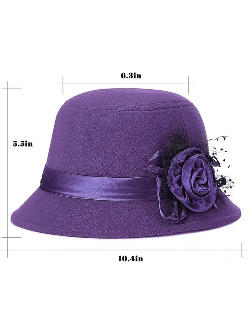 Women's Purple Vintage Felt Cloche inter Floral Fedora Imported Bucket Hat