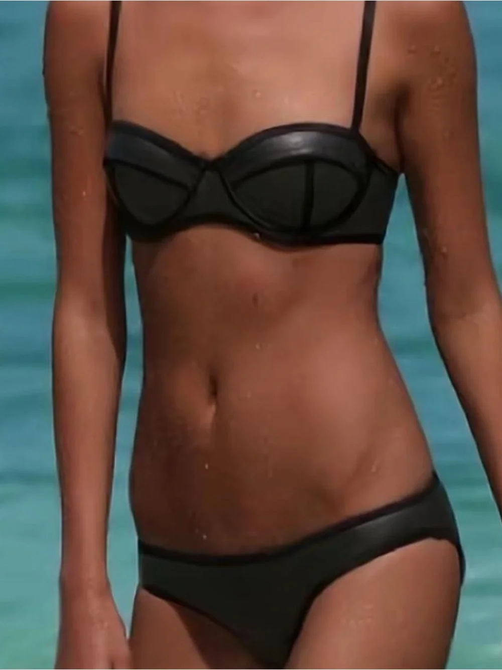 Triangl Discontinued Two-Piece Black Leather Bikini Set