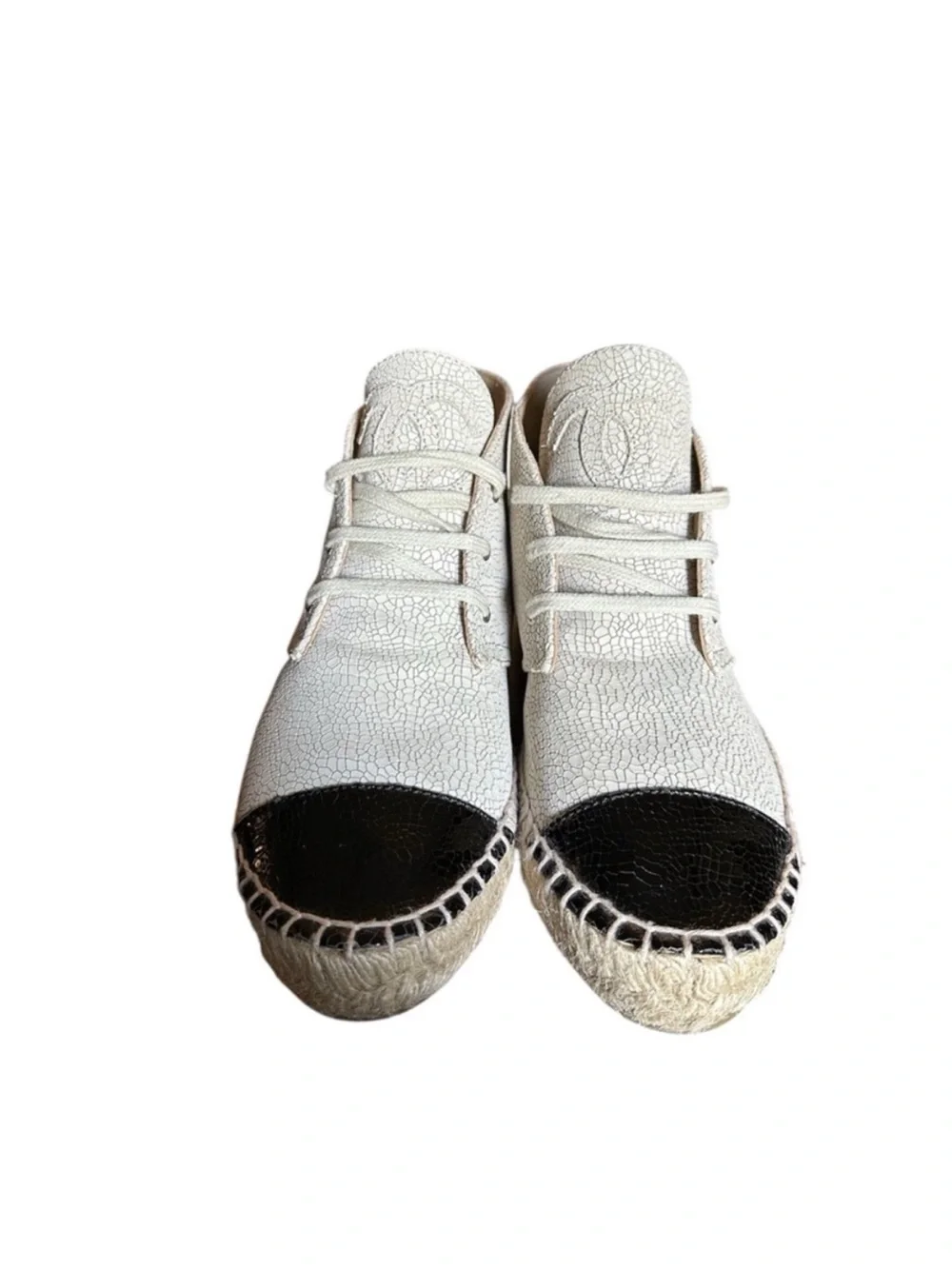 CHANEL ICONIC LOGO CRACKLE ESPADRILLE SNEAKERS RETAIL 995