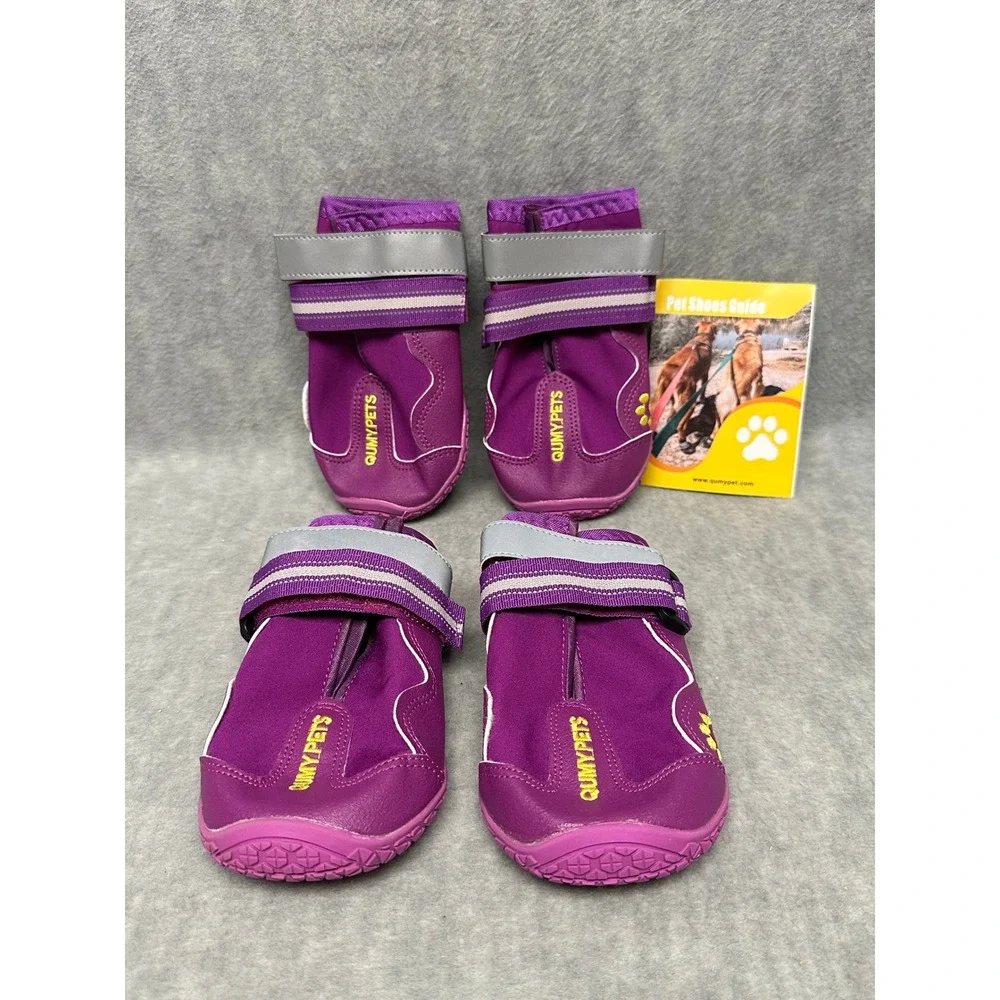 QUMY Dog Boots Purple Reflective Adjustable Straps Size 7 Paw Protection