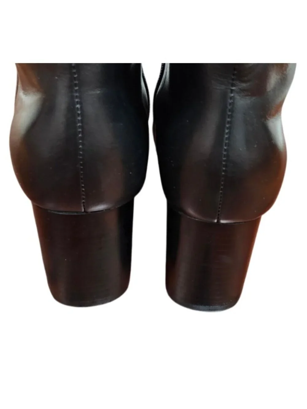 Paige Black Leather Knee High Boots Block Heel Minimalist Tall Zip Riding Boots
