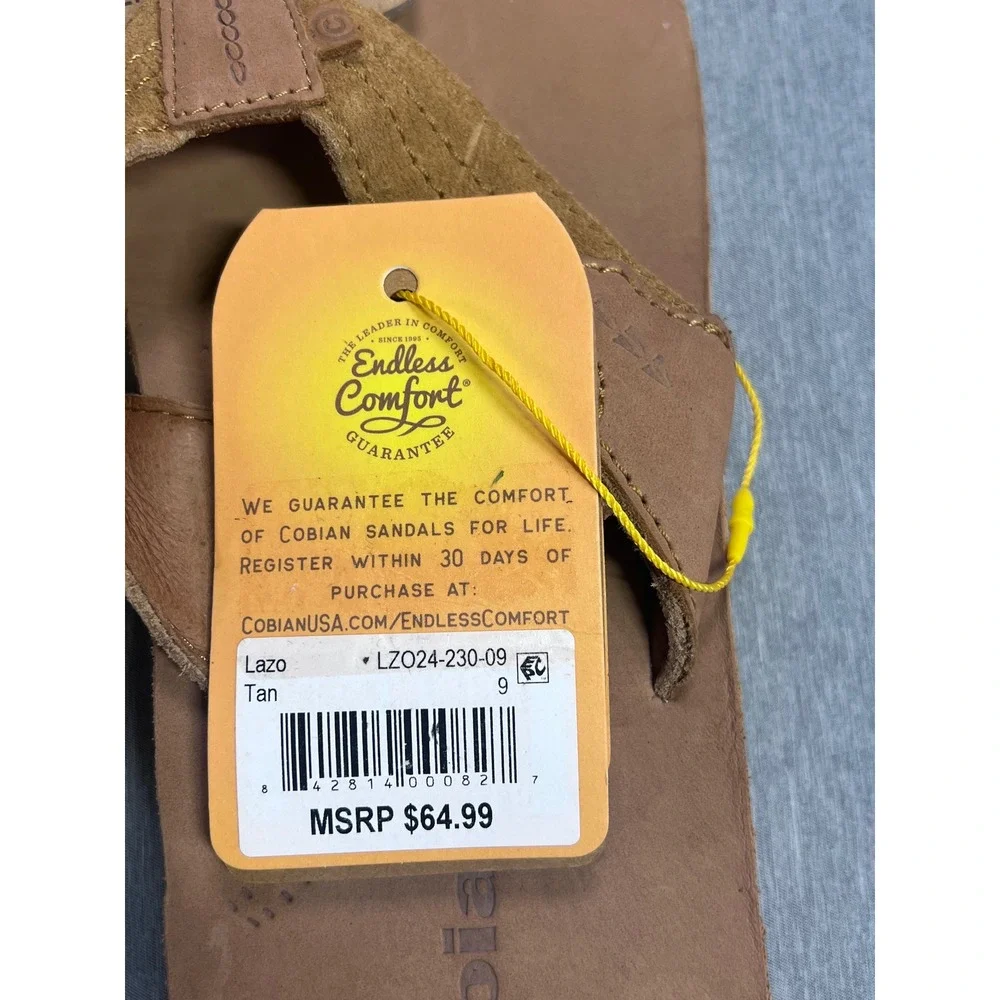 Cobian Lazo Campo Del Sol Mens Tan Premium Leather Flip Flop Sandals Size 9 NEW