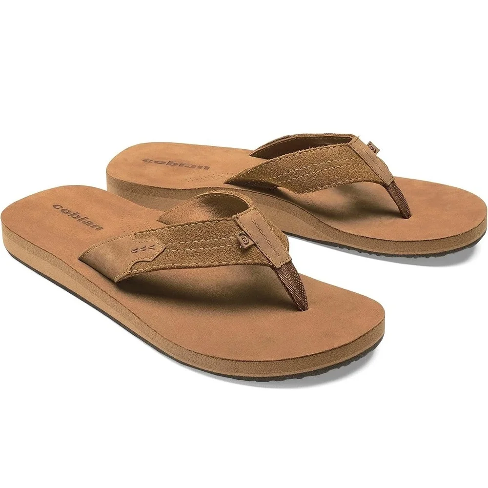 Cobian Lazo Campo Del Sol Mens Tan Premium Leather Flip Flop Sandals Size 9 NEW