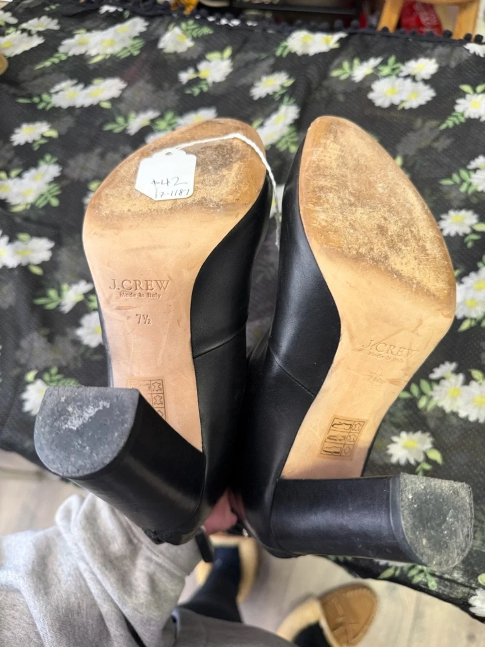 J.Crew Women’s Black Leather Ankle Booties with Block Heel.         Size: 7.5