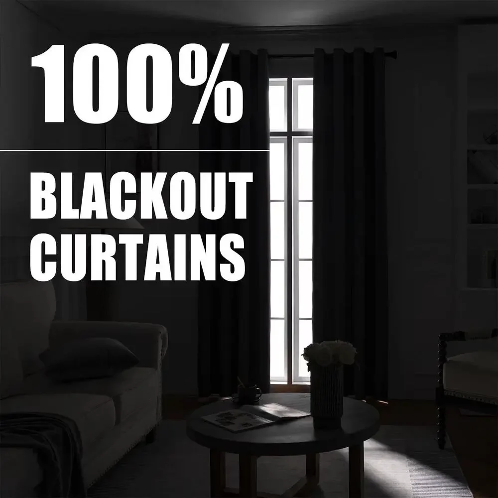 100% Blackout Curtains 2 Panels, 52 X 96” each