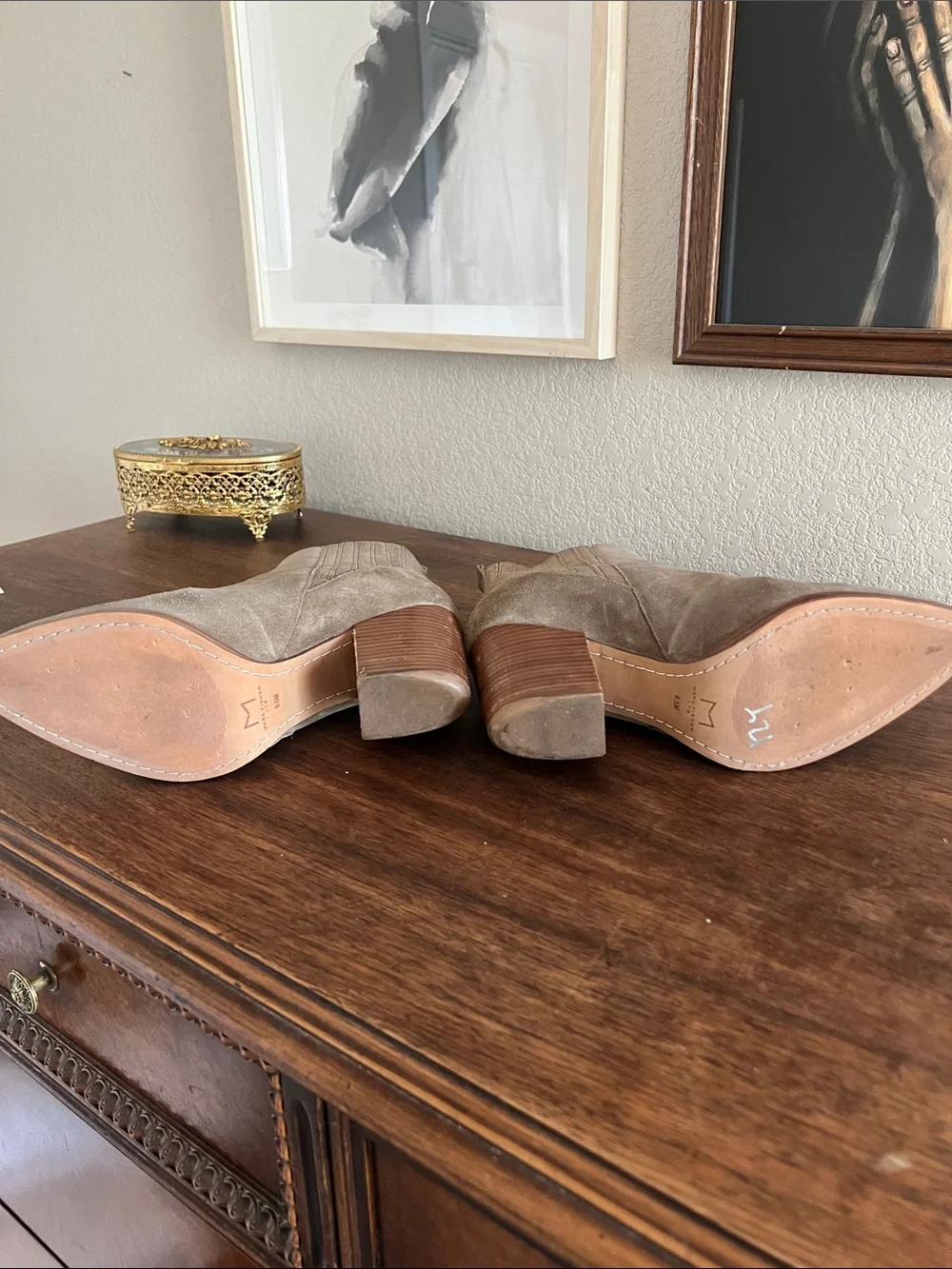 Marc Fisher LTD Alva Pointy Toe Suede Booties - Light green - Size 9.5