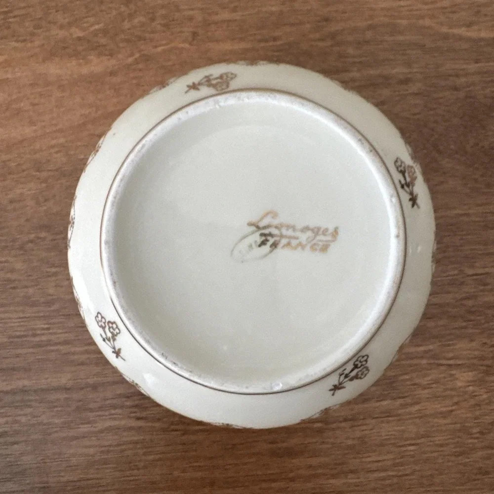 Vintage Limoges porcelain trinket box HandPainted Floral Motives W/ Gold Gilding
