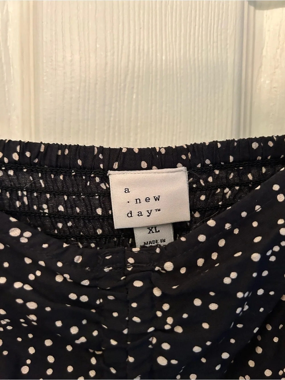 A New Day Women’s Black Off-Shoulder Long Sleeve Top with White Dot Print Size