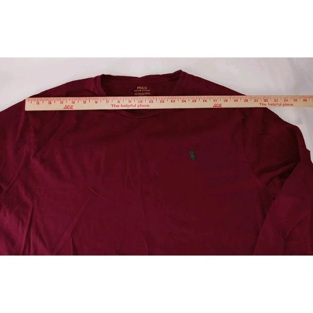 Polo Ralph Lauren Men's XXL Burgundy Basic T-shirt Green Pony Logo Long Sleeve