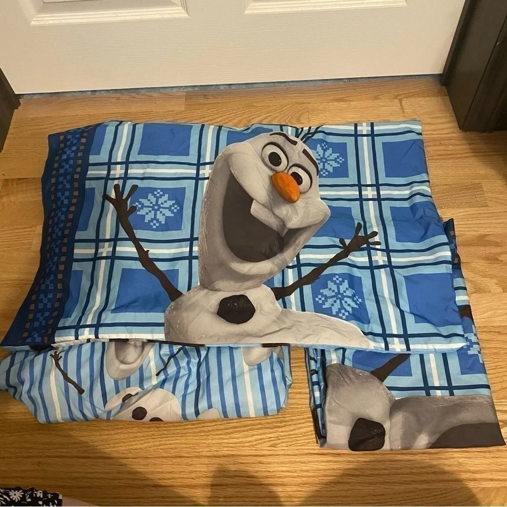 Disney Olaf Fitted Twin Sheet & 2 Pillow Cases Bundle Frozen Blue Snowman Kids