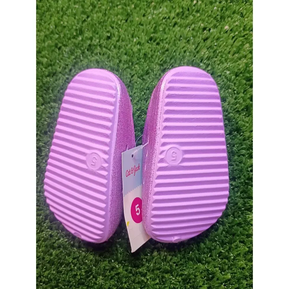 NWT Cat & Jack Toddler Girl's Purple Glitter Slip-On Clogs Size 5