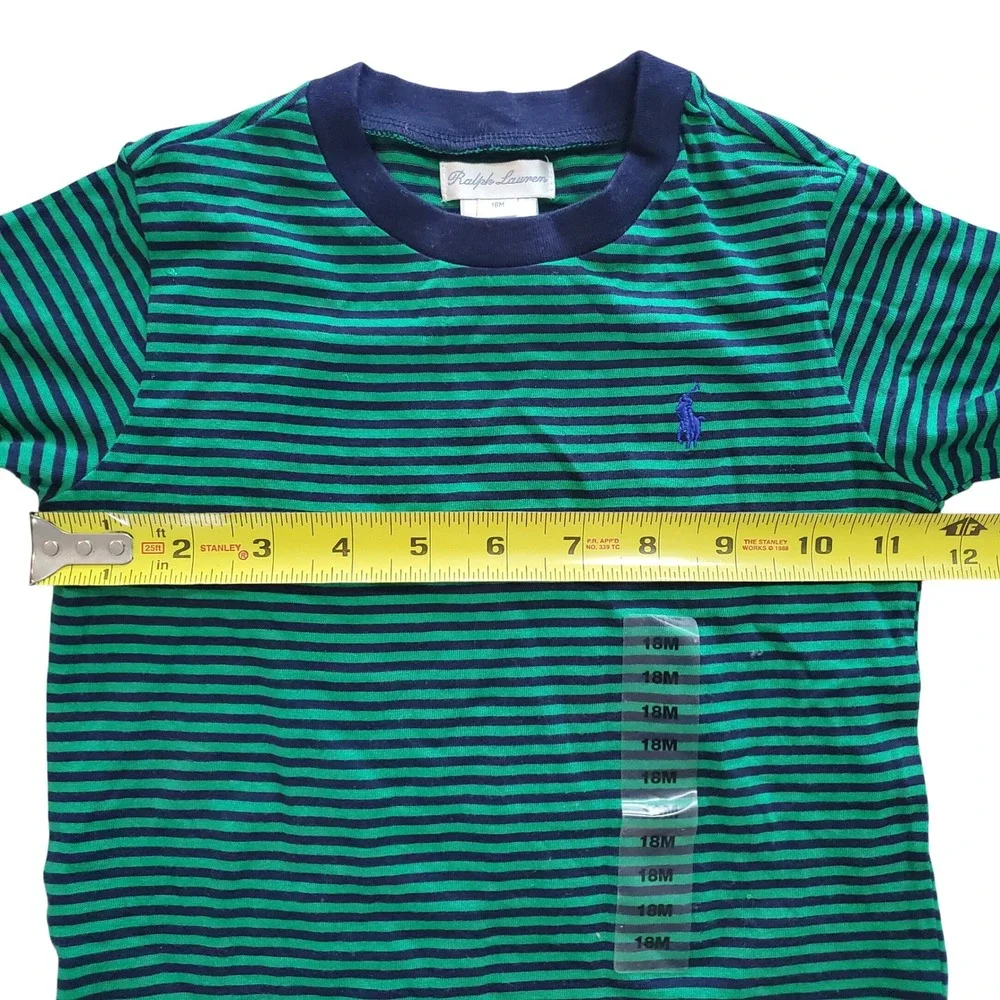 Ralph Lauren Toddler Boys Green Navy Striped Long Sleeve T-Shirt 18M NWT