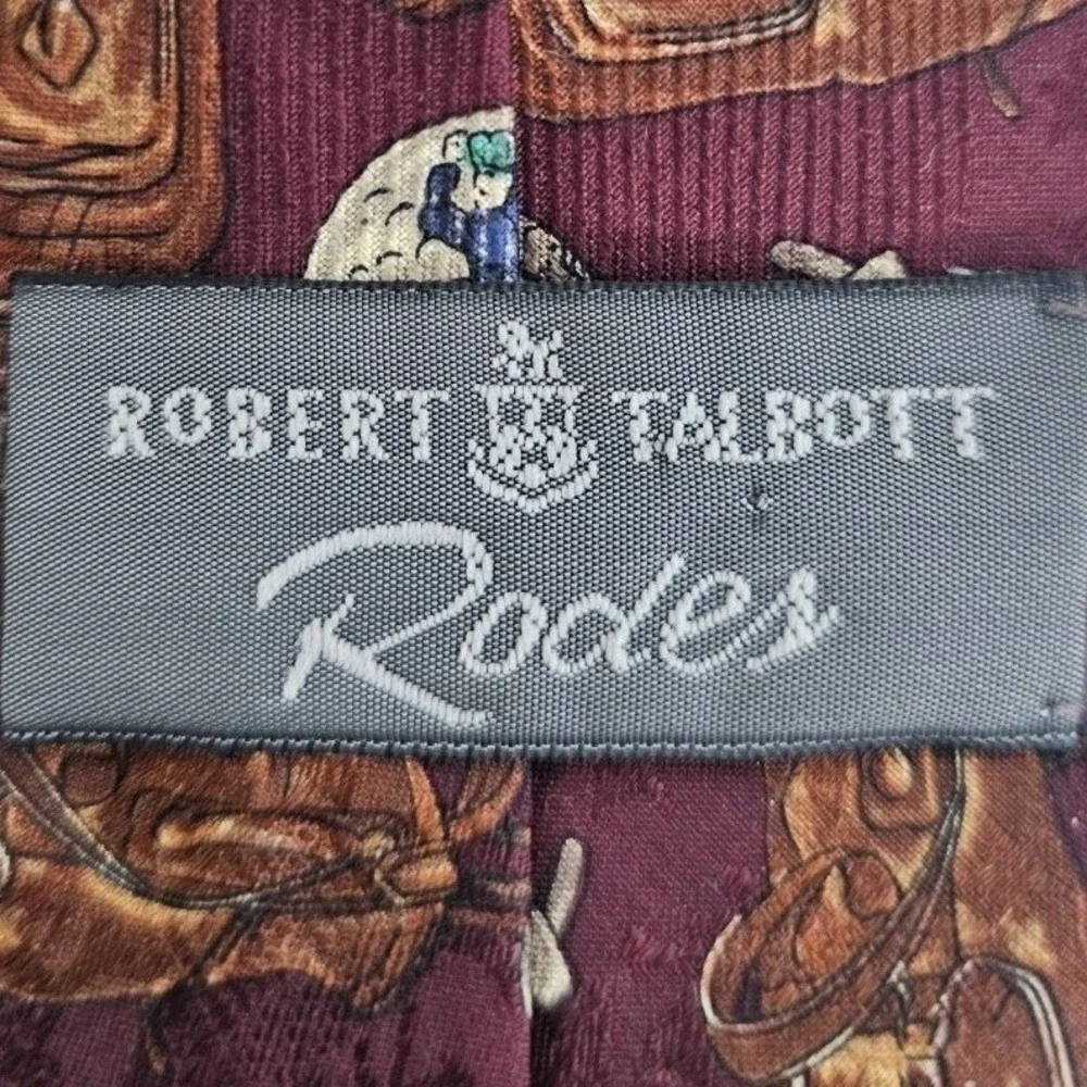 VTG Robert Talbott Necktie Mens Burgundy Golf Bag Silk Hand Sewn‎ USA Luxury Tie