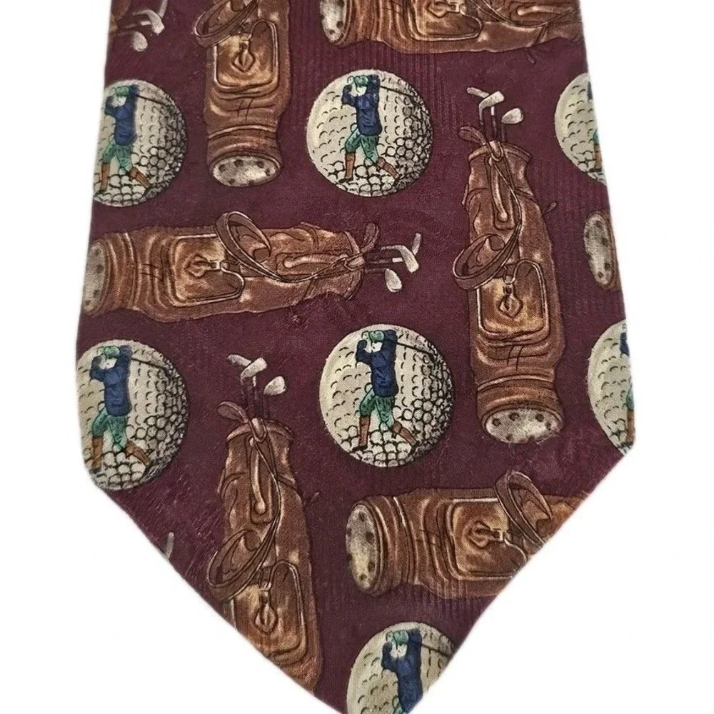 VTG Robert Talbott Necktie Mens Burgundy Golf Bag Silk Hand Sewn‎ USA Luxury Tie