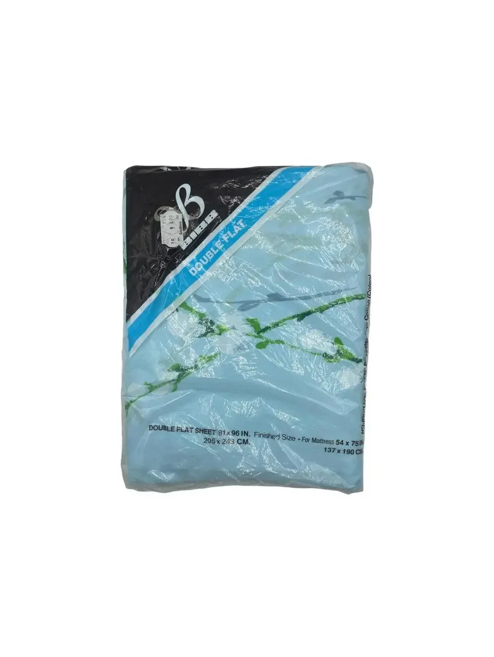 NOS Willow Bibb Park Full Flat Sheet: Vintage Blue Green Floral Cotton Blend