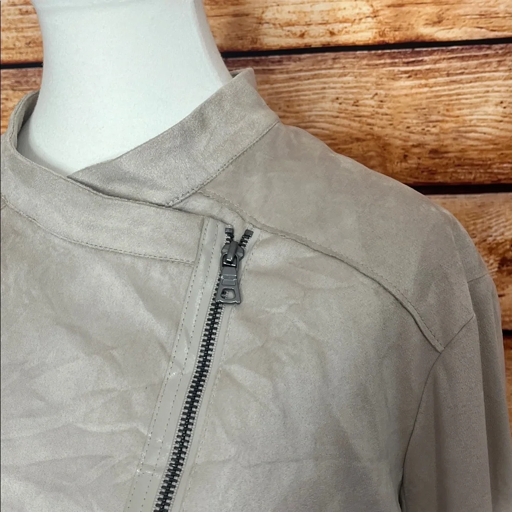 Elie Tahari Faux Suede Tan Moto Jacket Like New XL