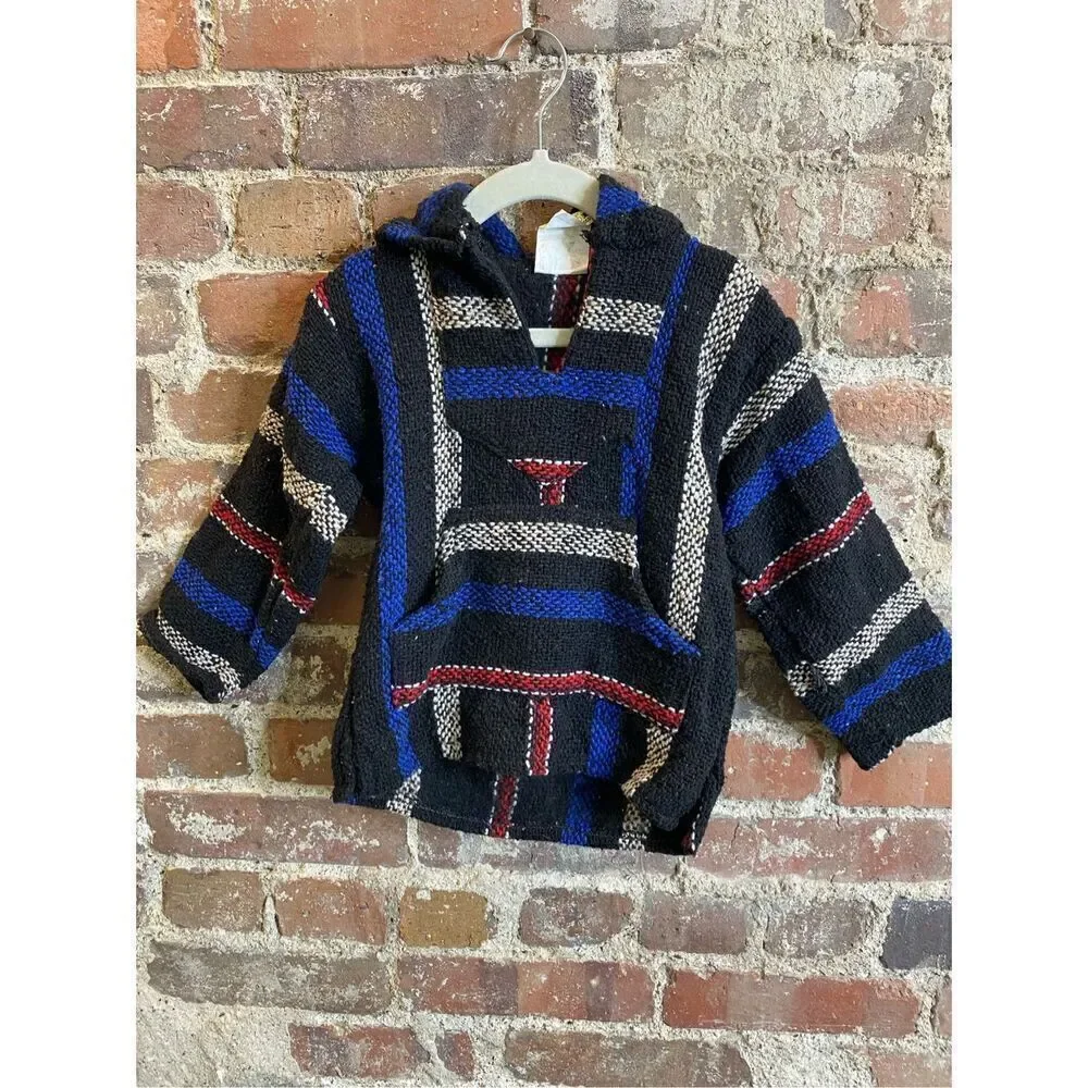 Frank’s Textiles Baja Kids 4T Black/Blue/Red Stripe Pullover Hoodie