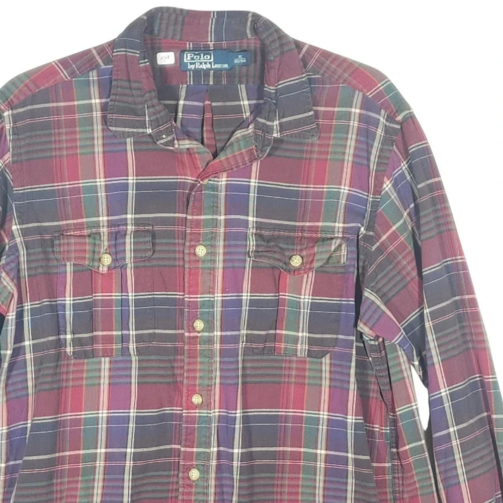 Polo Ralph Lauren Shirt Mens XL Multicolor Plaid Cotton Button Down